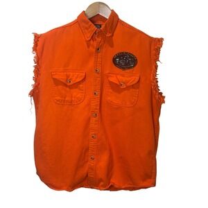Motorcycle Biker Shirt Vest Lightning Clothing Frayed Sleeveless Orange Size L